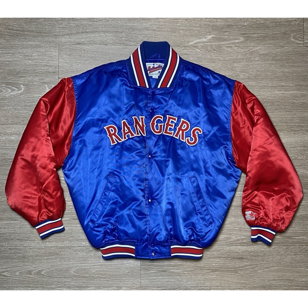 Men's Size XL Vintage 90s MLB Starter Bomber Jacket Texas Rangers Baseball Blue